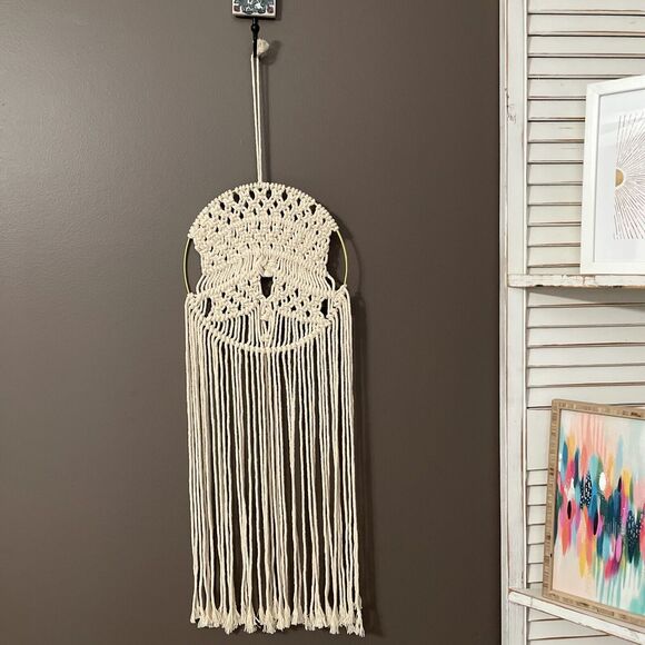 Macrame Woven Circle Cotton Tassel Round Wall Hanging Dorm Decor Bohemian New! - Picture 7 of 7